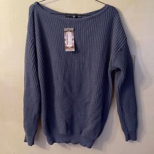 Denim Blue Slash Neck Sweater